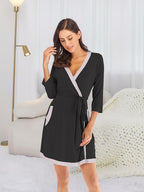 Tie Waist Surplice Neck Robe with Pockets - Sleepwear by Trendsi | Available at Handbags Specialist Headquarter