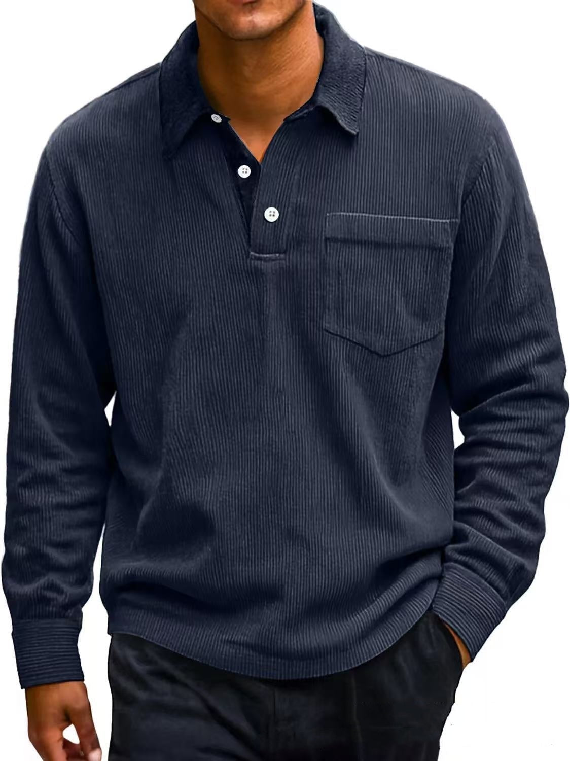 RetroCord Men's Long Sleeve Polo - 100001871 by Trendsi | Available at Handbags Specialist Headquarter