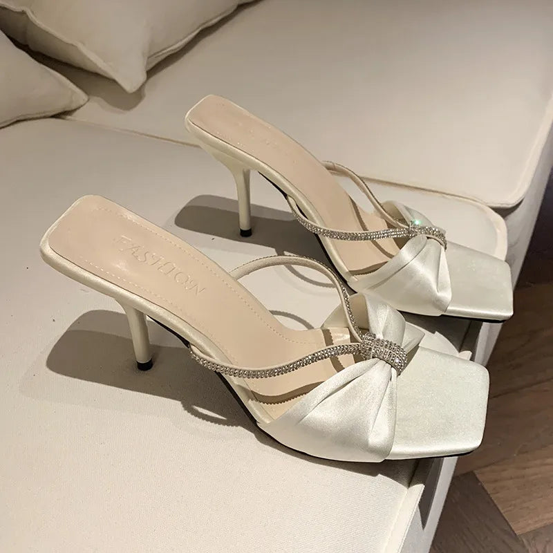 Rhinestone Mid Heel Sandals - Women Sandals by Trendsi | Available at Handbags Specialist Headquarter