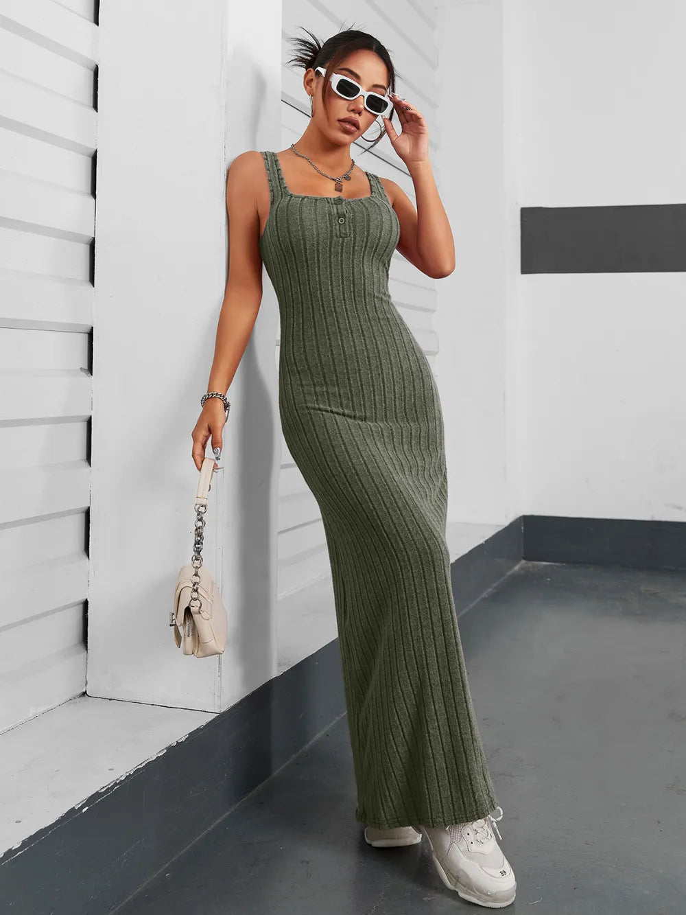 Ribbed Maxi Tank Dress - Maxi Dress by Trendsi | Available at Handbags Specialist Headquarter