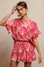 BiBi Print Woven Ruffled Sleeves Top - Tops by Trendsi | Available at Handbags Specialist Headquarter