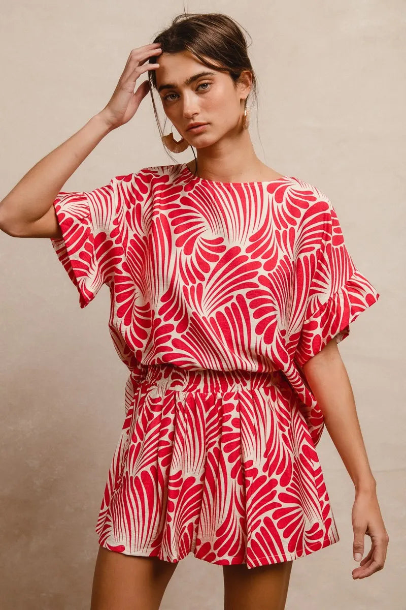 BiBi Print Woven Ruffled Sleeves Top - Tops by Trendsi | Available at Handbags Specialist Headquarter