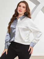 Plus Size Two-Tone Long Sleeve Shirt - Plus Size Shirts by Trendsi | Available at Handbags Specialist Headquarter