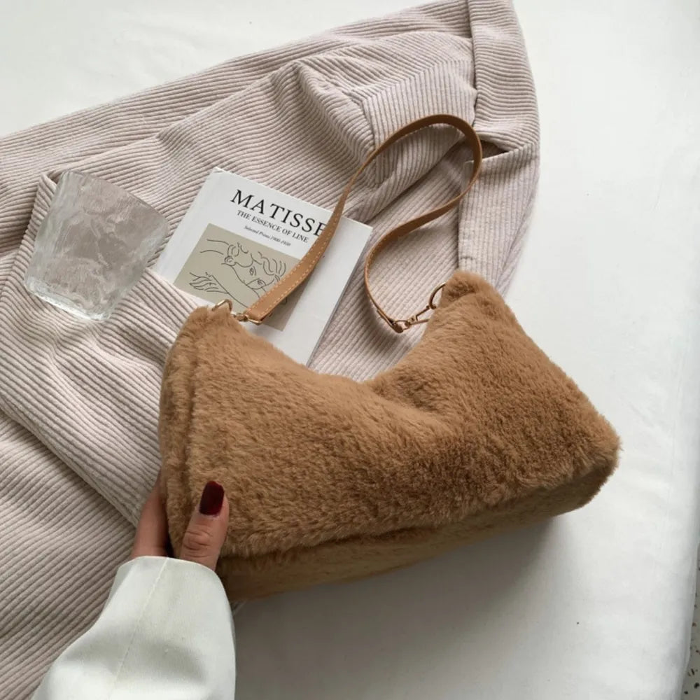 Faux Fur Removable Strap Shoulder Bag - Handbags by Trendsi | Available at Handbags Specialist Headquarter