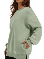 Oversized Long Sleeve Crewneck Sweatshirt - Tops by Trendsi | Available at Handbags Specialist Headquarter