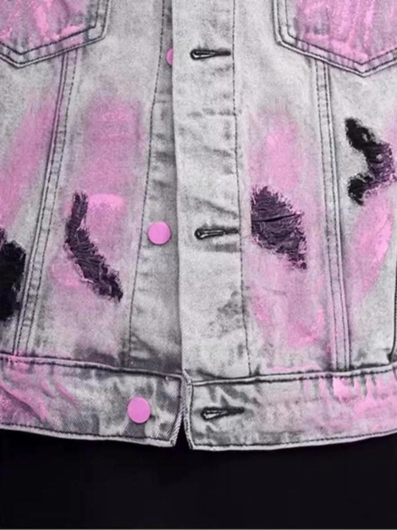 Men's Plus Size Graffiti Washed Button Up Denim Jacket - Men's jackets by Trendsi | Available at Handbags Specialist Headquarter