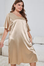 Plus Size Flutter Sleeve V-Neck Side Slit Night Gown - Sleepwear by Trendsi | Available at Handbags Specialist Headquarter