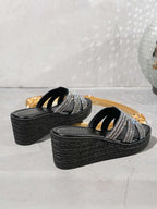 Rhinestone Embellished Open Toe Wedge Sandals - Women Sandals by Trendsi | Available at Handbags Specialist Headquarter