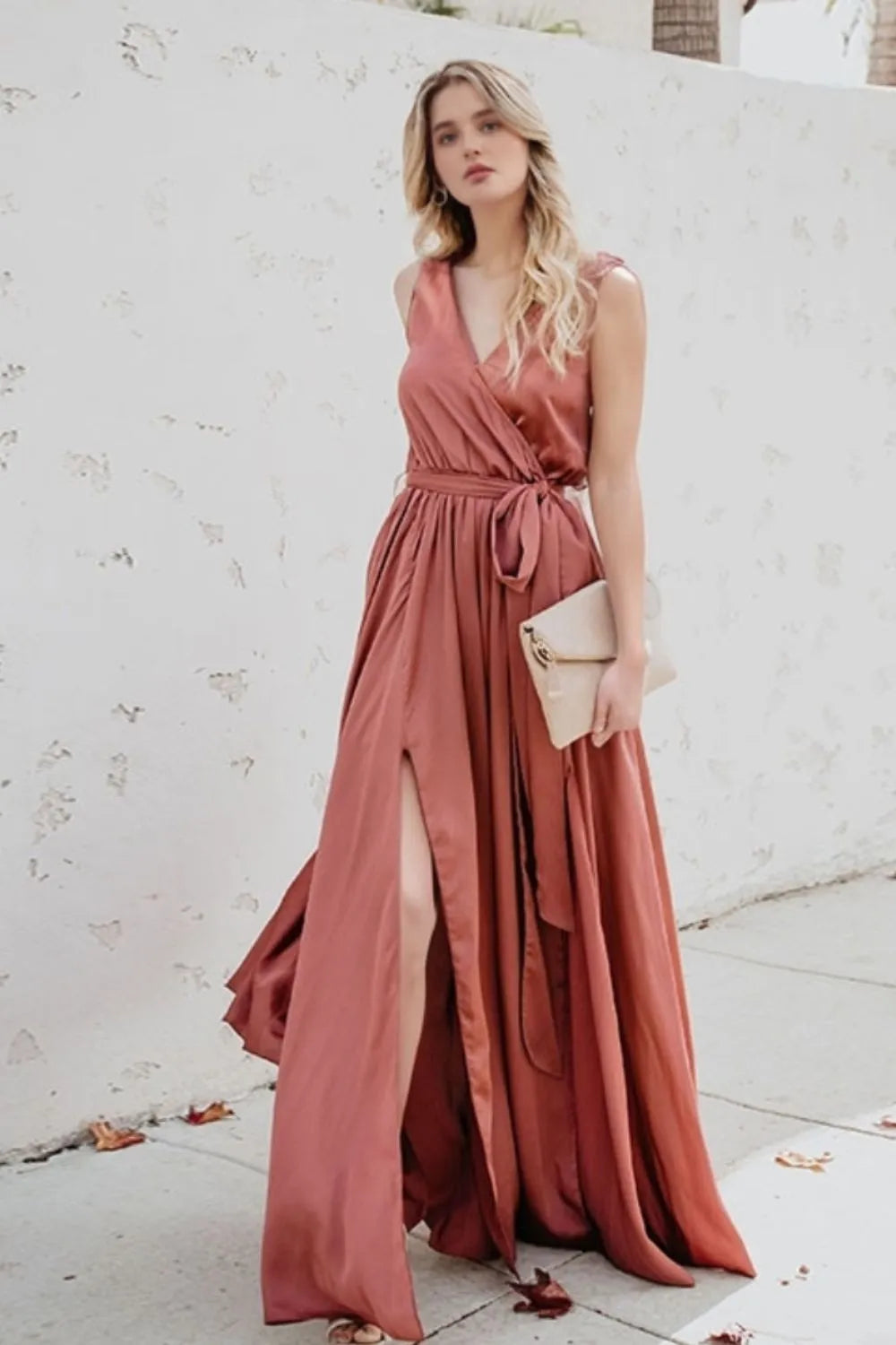 Surplice Tie Waist Maxi Dress - Maxi Dress by Trendsi | Available at Handbags Specialist Headquarter