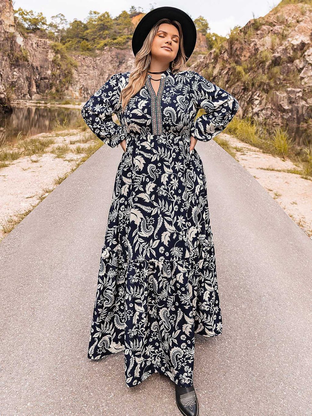 Plus Size Long Sleeve Maxi Dress - Dresses by Trendsi | Available at Handbags Specialist Headquarter