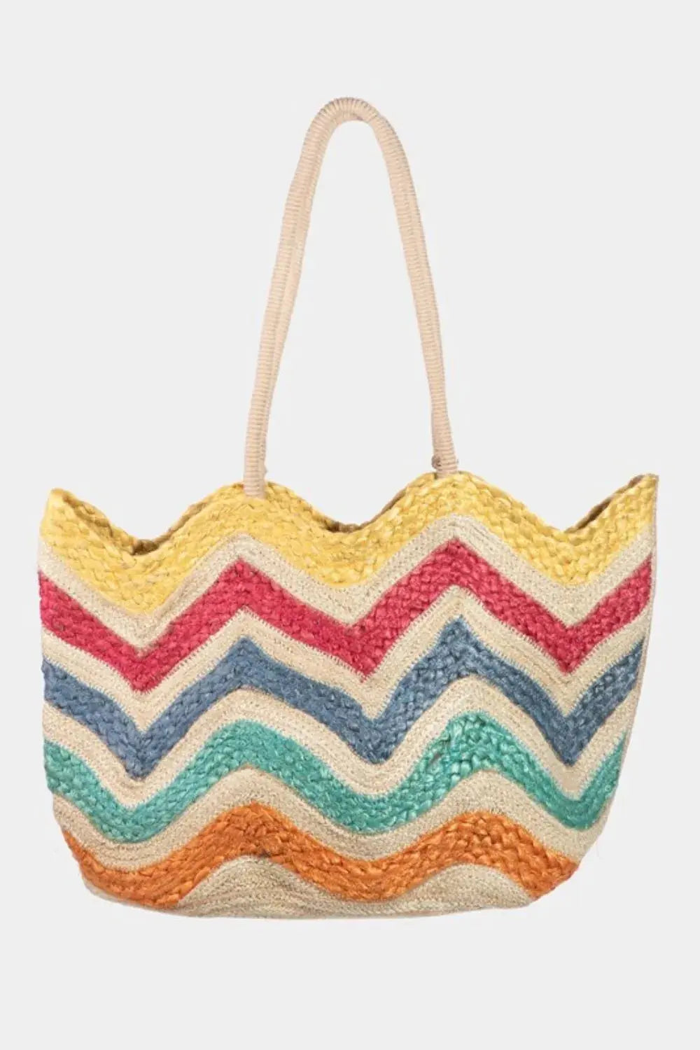 Fame Wavy Rainbow Straw Tote Bag - Tote Bag by Trendsi | Available at Handbags Specialist Headquarter