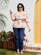 Plus Size Frill Printed Flutter Sleeve Blouse - Plus Size Shirts by Trendsi | Available at Handbags Specialist Headquarter