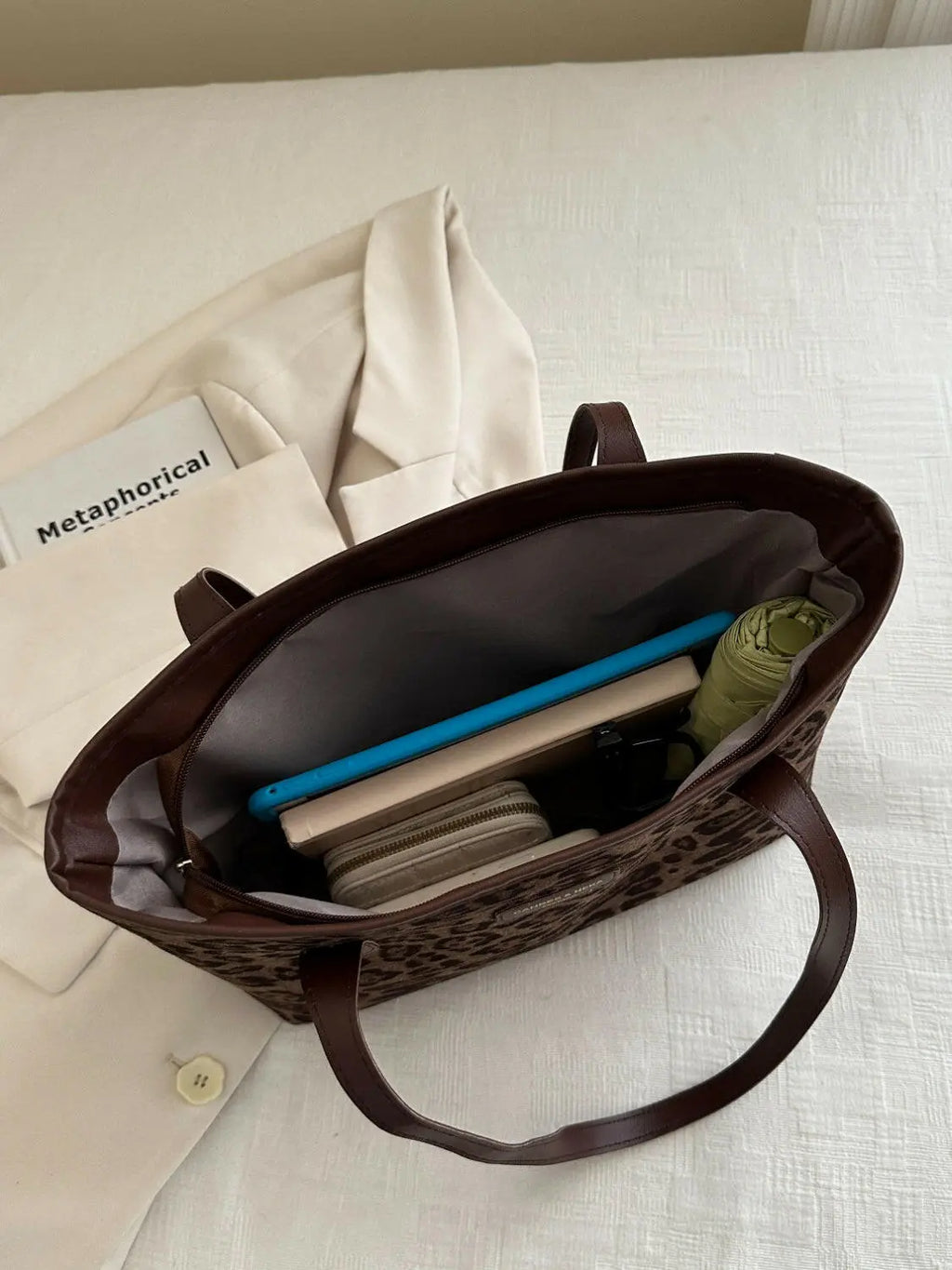 Leopard Polyester Tote Bag - Tote Bag by Trendsi | Available at Handbags Specialist Headquarter