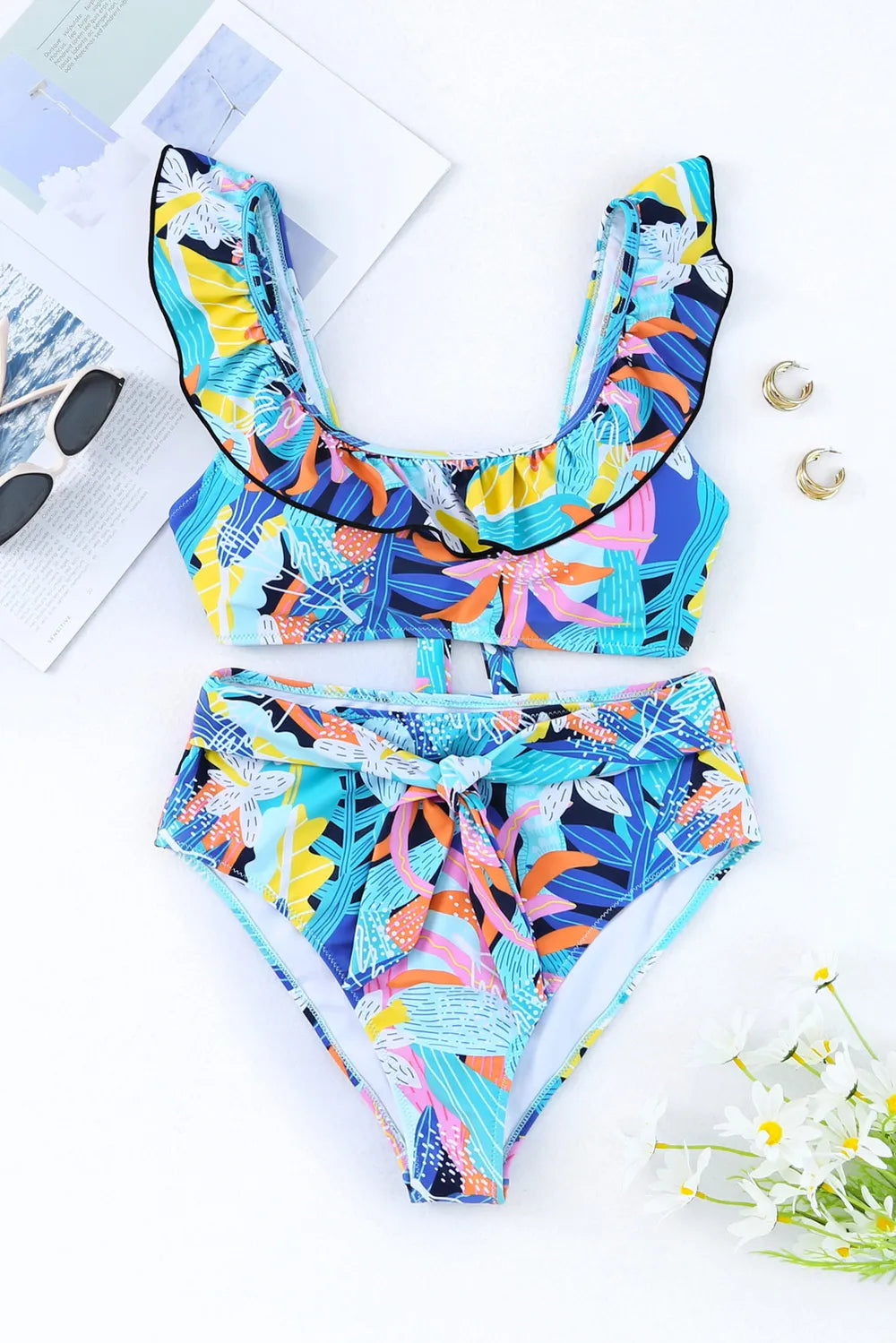 Ruffled Wide Strap Swim Top and Bottom Set -  by Trendsi | Available at Handbags Specialist Headquarter