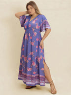 Plus Size Printed V-Neck Flutter Sleeve Dress - Dresses by Trendsi | Available at Handbags Specialist Headquarter