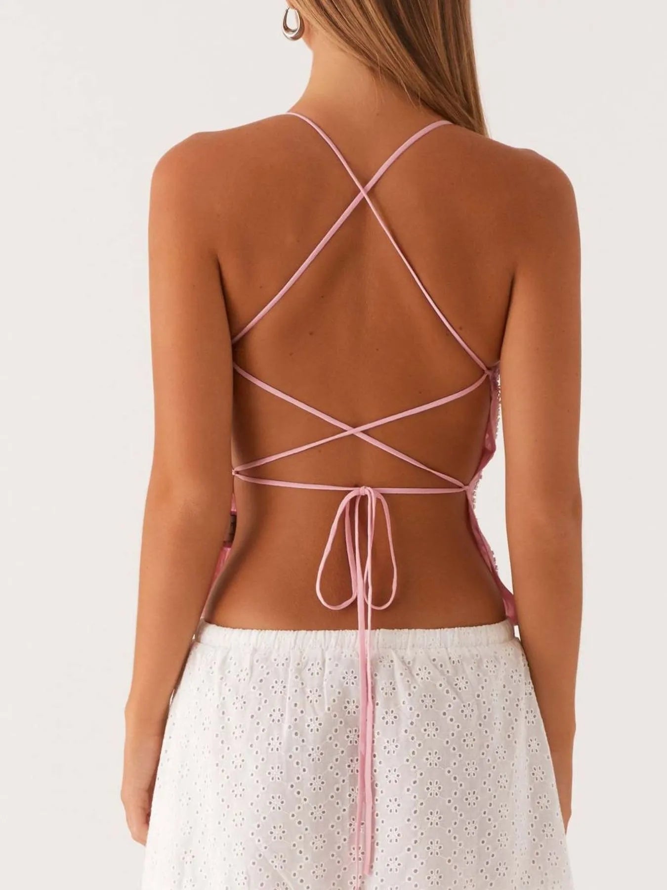 Crisscross Back V-Neck Cami - Tops by Trendsi | Available at Handbags Specialist Headquarter