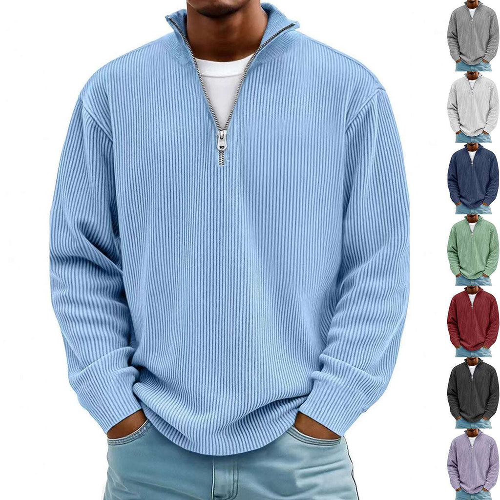 CozyCord Zip Polo: Men's Warm Stand Collar Top - 100001871 by Trendsi | Available at Handbags Specialist Headquarter