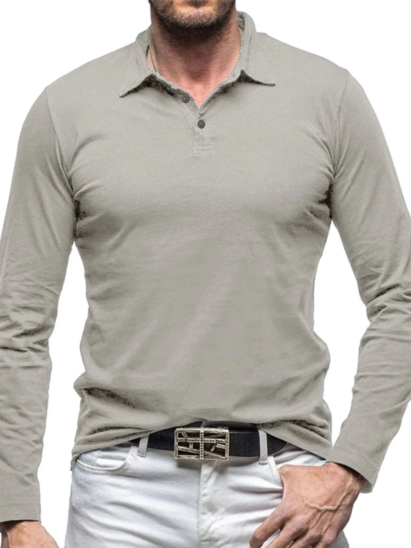 Men's Collared Neck Long Sleeve Polo - Men's Polo shirt by Trendsi | Available at Handbags Specialist Headquarter