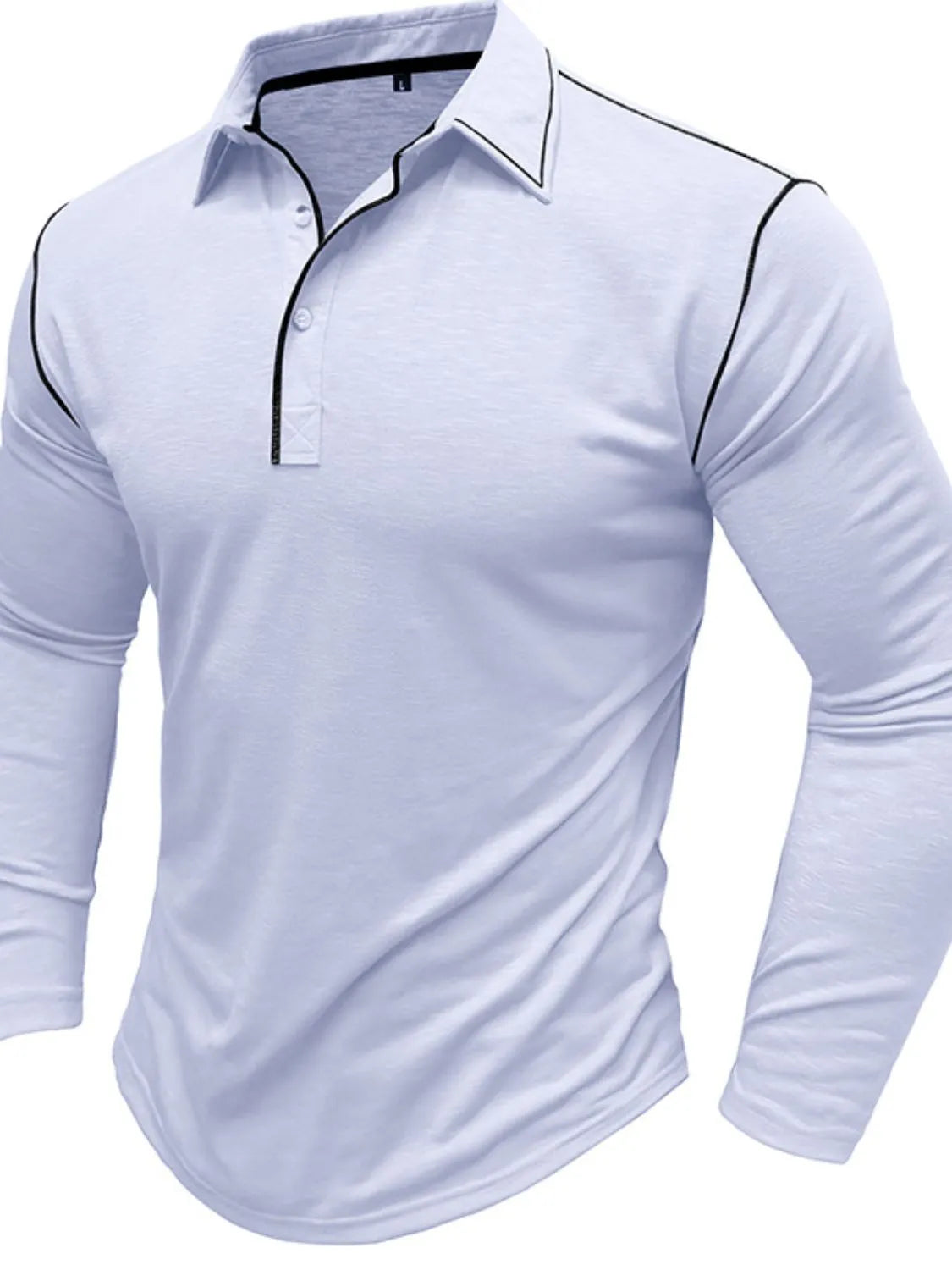 Men's Button Detail Long Sleeve Polo - Men's Polo shirt by Trendsi | Available at Handbags Specialist Headquarter