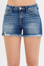RISEN Full Size Low Rise Frayed Denim Shorts Plus Size - Women / Jeans & Denim by Trendsi | Available at Handbags Specialist Headquarter