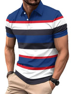 Men's Full Size Collared Short Sleeve Striped Polo Plus Size - Men's Polo shirt by Trendsi | Available at Handbags Specialist Headquarter