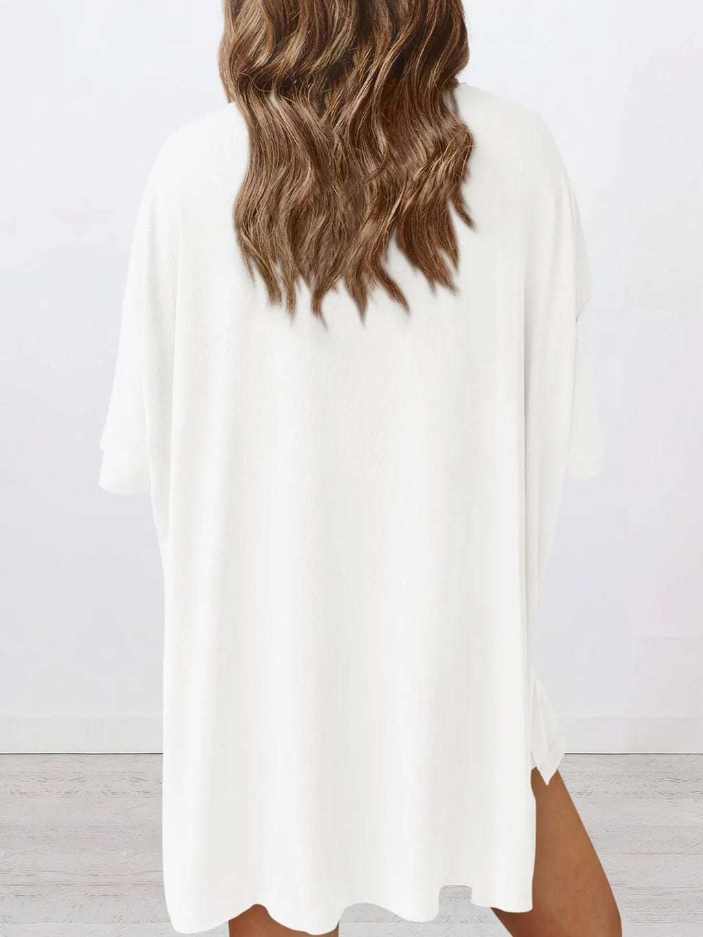 Full Size Oversized Slit Round Neck Top and Shorts Lounge Set Plus Size - Sleepwear by Trendsi | Available at Handbags Specialist Headquarter