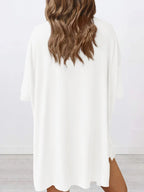 Full Size Oversized Slit Round Neck Top and Shorts Lounge Set Plus Size - Sleepwear by Trendsi | Available at Handbags Specialist Headquarter