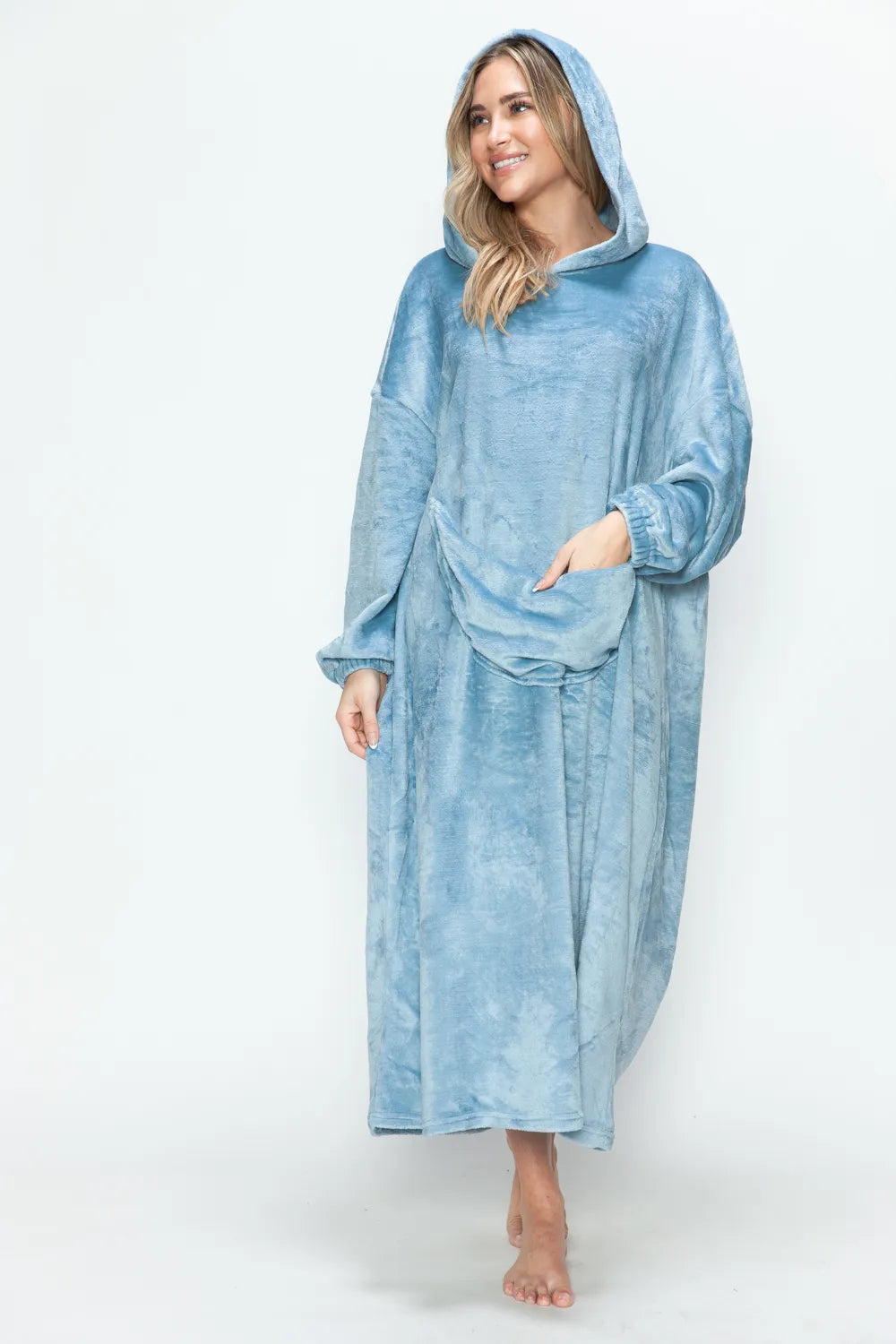 Double Take Full Size Pocketed Hooded Midi Lounge Dress - Sleepwear by Trendsi | Available at Handbags Specialist Headquarter