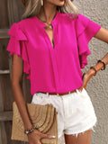 Ruffle Sleeve Notched Blouse - Tops by Trendsi | Available at Handbags Specialist Headquarter