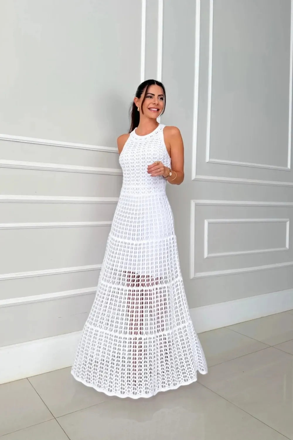 Hollowed-Out Sleeveless Maxi Dress - Maxi Dress by Trendsi | Available at Handbags Specialist Headquarter