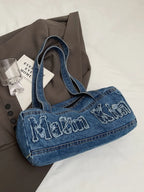 Letter Raw Edge Denim Handbag - Tote Bag by Trendsi | Available at Handbags Specialist Headquarter