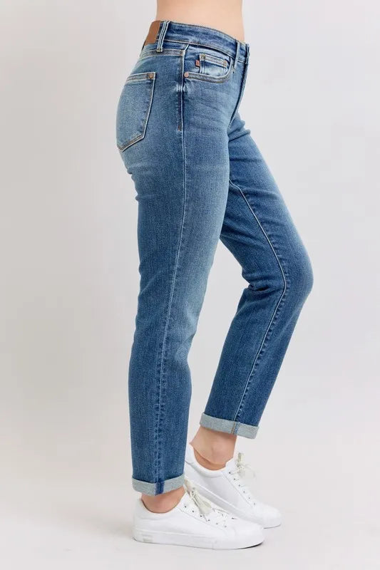 Judy Blue Full Size Mid Rise Skinny Cuff Jeans with Pockets Plus Size - Women / Jeans & Denim by Trendsi | Available at Handbags Specialist Headquarter