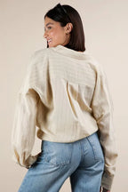 VERY J Full Size Oversized Striped Button Down Shirt Top Plus Size - Women's Down Shirt Tops by Trendsi | Available at Handbags Specialist Headquarter