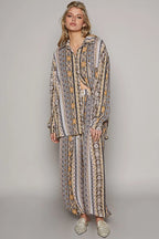 POL Long Sleeve Button Down Printed Shirt - Women's Down Shirt Tops by Trendsi | Available at Handbags Specialist Headquarter