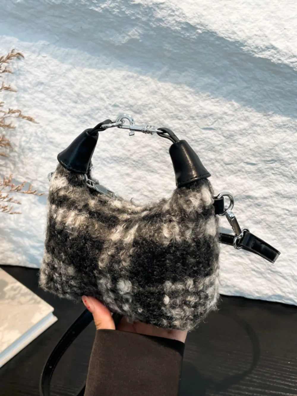 Fuzzy Polyester Mini Handbag with Zipper - Tote Bag by Trendsi | Available at Handbags Specialist Headquarter