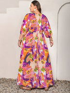 Plus Size Printed Tie Neck Maxi Dress - Dresses by Trendsi | Available at Handbags Specialist Headquarter