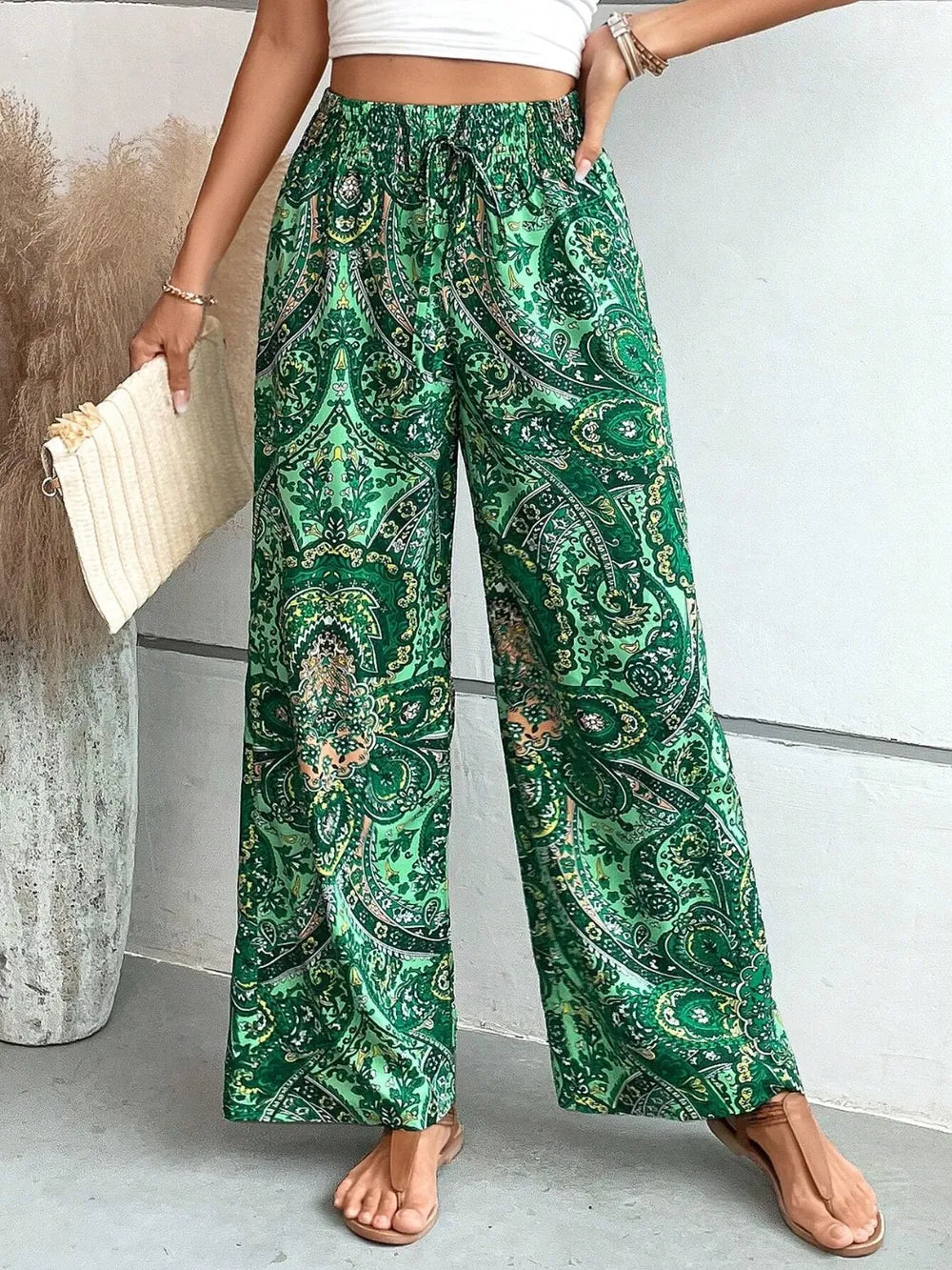 Printed Wide Leg Pants - Women Pants by Trendsi | Available at Handbags Specialist Headquarter