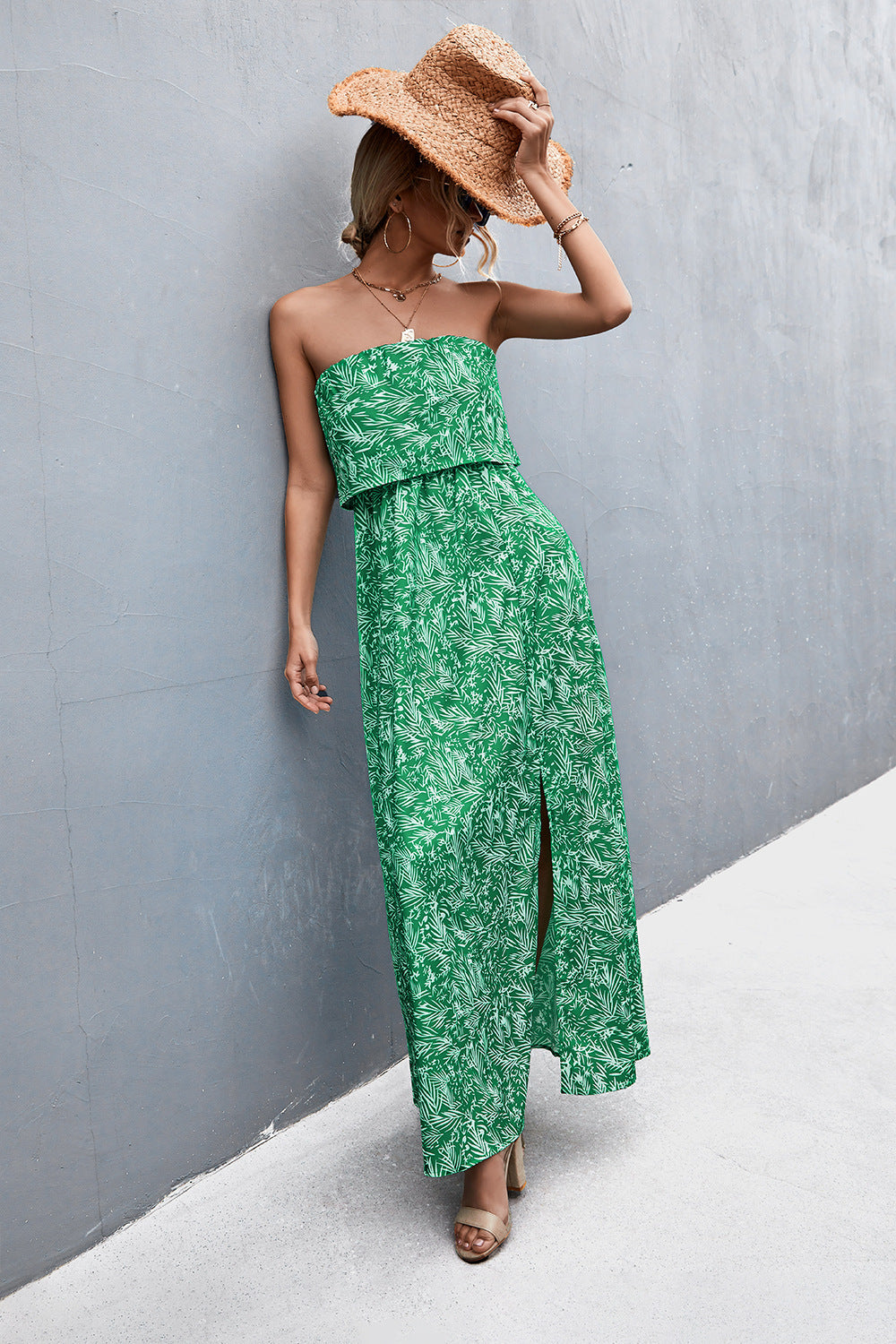 Strapless Split Maxi Dress - Maxi Dress by Trendsi | Available at Handbags Specialist Headquarter