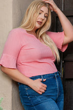 Plus Size V-Neck Half Sleeve Blouse - Plus Size Shirts by Trendsi | Available at Handbags Specialist Headquarter