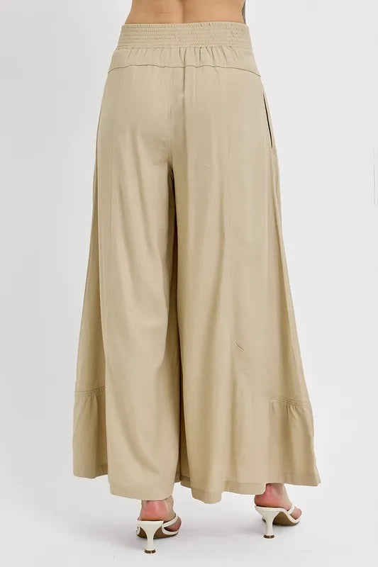 RISEN Shirring Detail Wide Leg Pants -  by Trendsi | Available at Handbags Specialist Headquarter