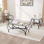 TriGlass Chic: Sleek 3-Piece Coffee Table Set - decor by Trendsi | Available at Handbags Specialist Headquarter
