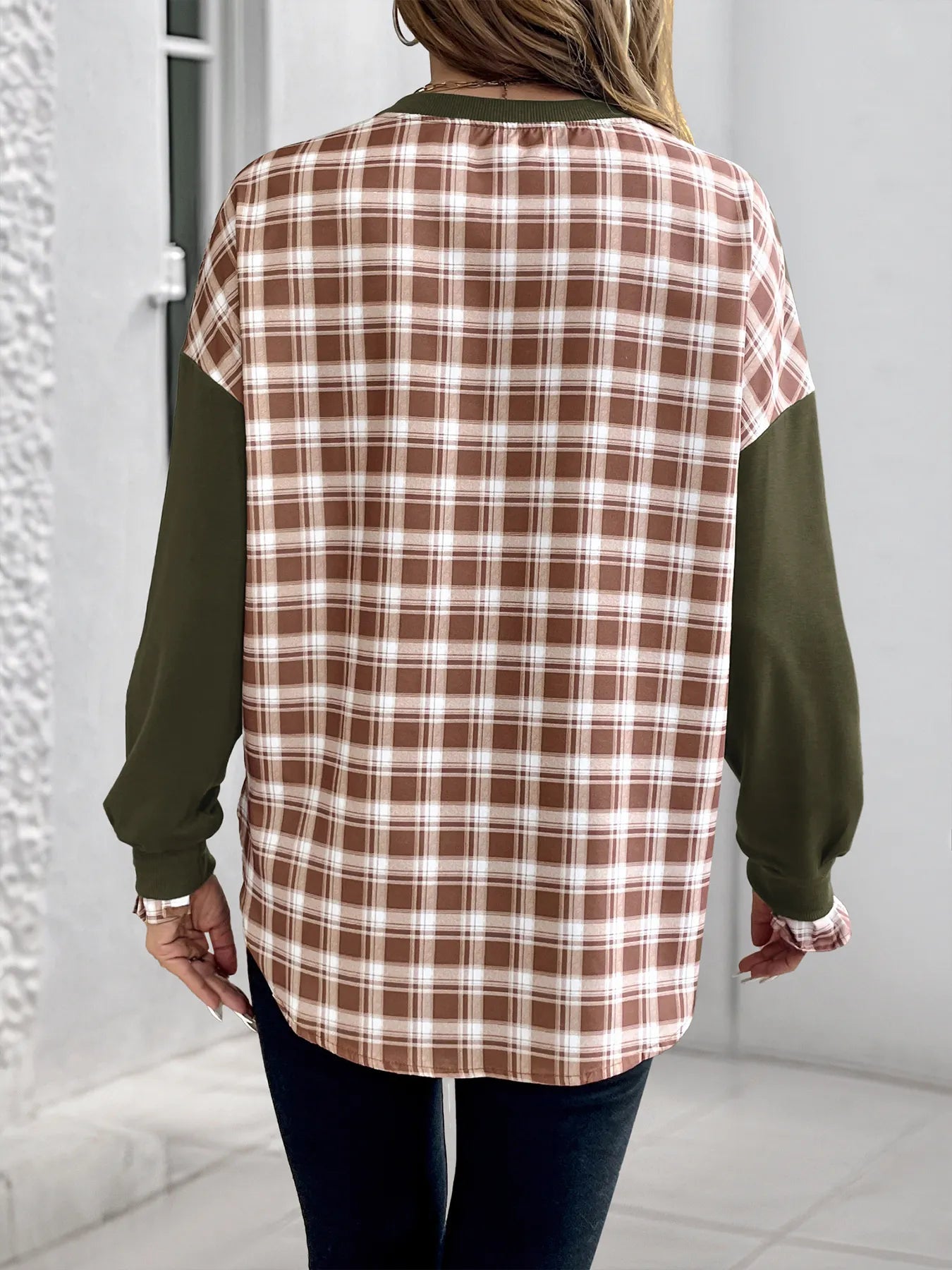 Plaid Long Sleeve Sweatshirt - Tops by Trendsi | Available at Handbags Specialist Headquarter