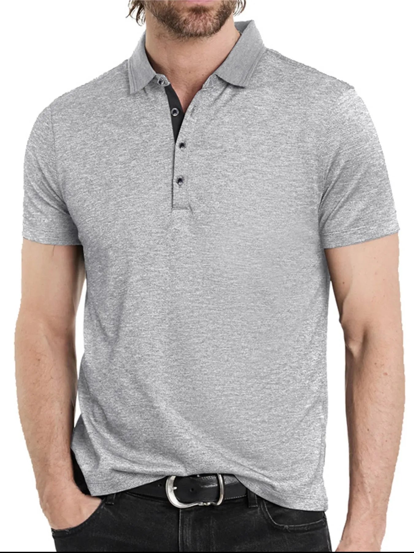 Men's Classic Heathered Short Sleeve Polo Shirt - Men's Polo shirt by Trendsi | Available at Handbags Specialist Headquarter