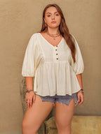 Plus Size Peplum V-Neck Half Sleeve Blouse - Plus Size Shirts by Trendsi | Available at Handbags Specialist Headquarter