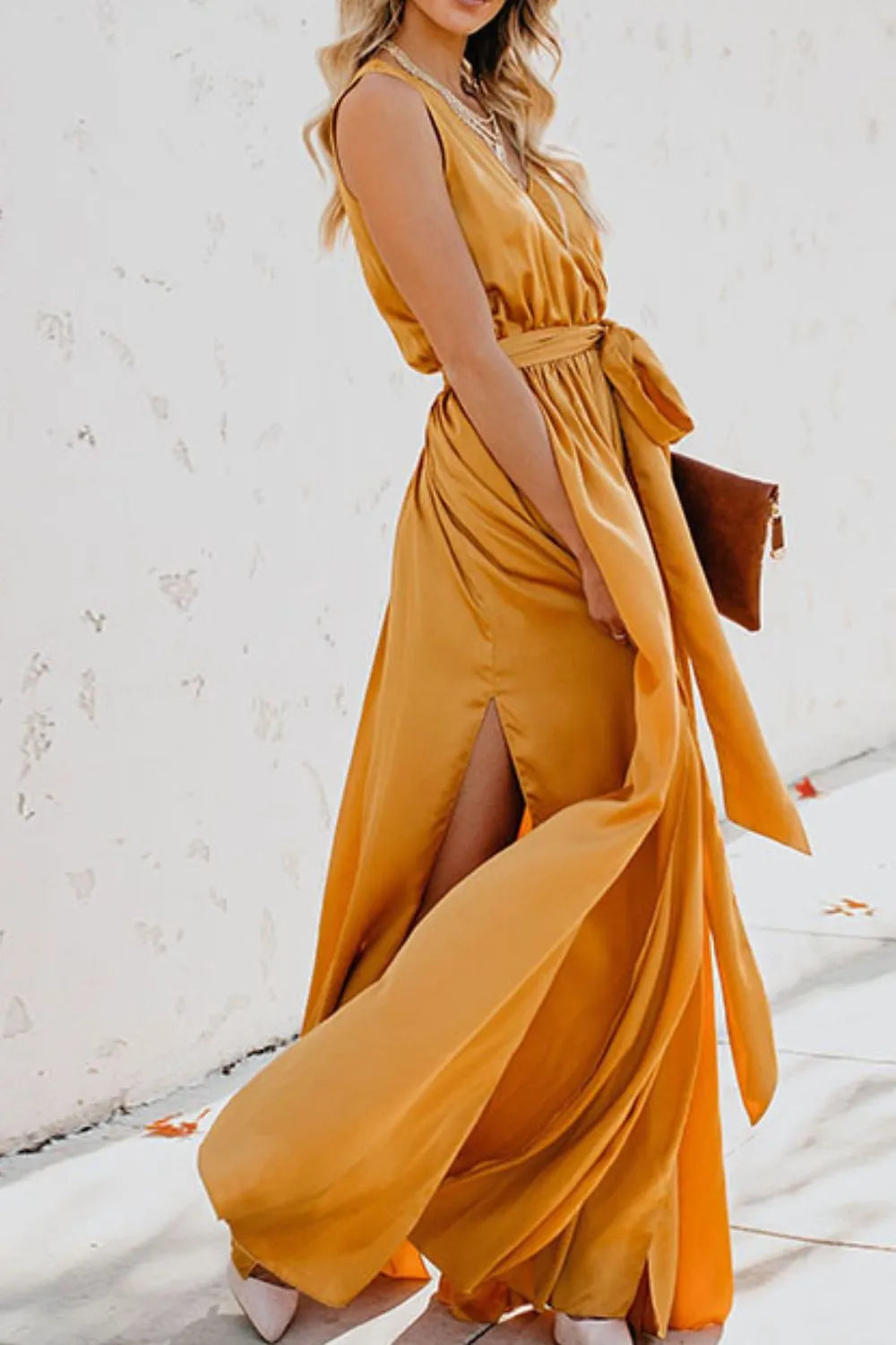 Surplice Tie Waist Maxi Dress - Maxi Dress by Trendsi | Available at Handbags Specialist Headquarter