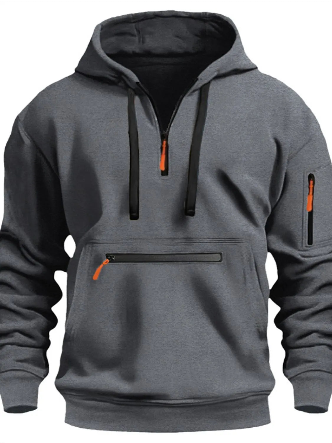 Men's Full Drawstring Half Zip Hoodie Plus Size - Men's Sweatshirts by Trendsi | Available at Handbags Specialist Headquarter