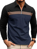 Men's Color Block Long Sleeve Polo Shirt - Men's Polo shirt by Trendsi | Available at Handbags Specialist Headquarter