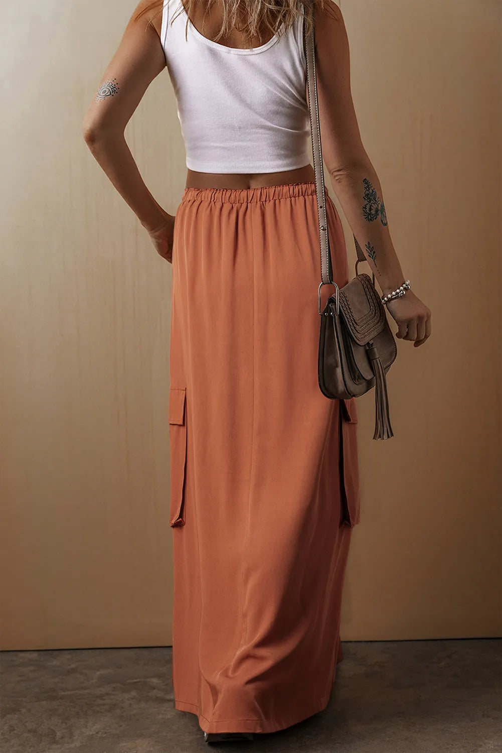 Drawstring Maxi Skirt with Pockets - Skirts by Trendsi | Available at Handbags Specialist Headquarter