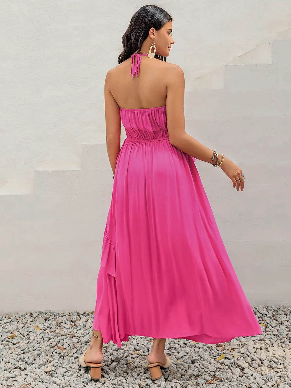 Ruffled Halter Neck Maxi Dress - Maxi Dress by Trendsi | Available at Handbags Specialist Headquarter