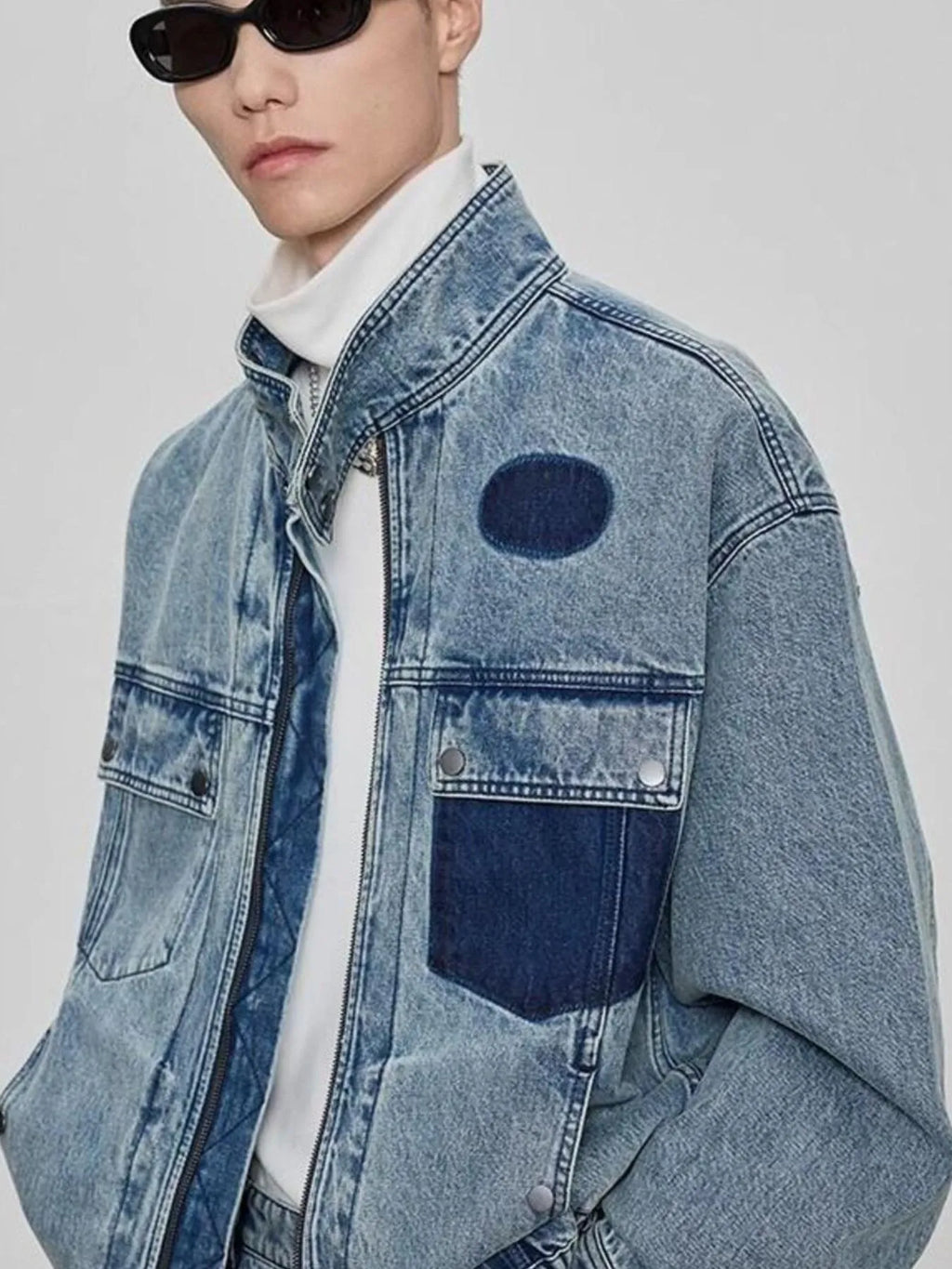 Men's Plus Size Washed Zip Up Denim Jacket - Men's jackets by Trendsi | Available at Handbags Specialist Headquarter